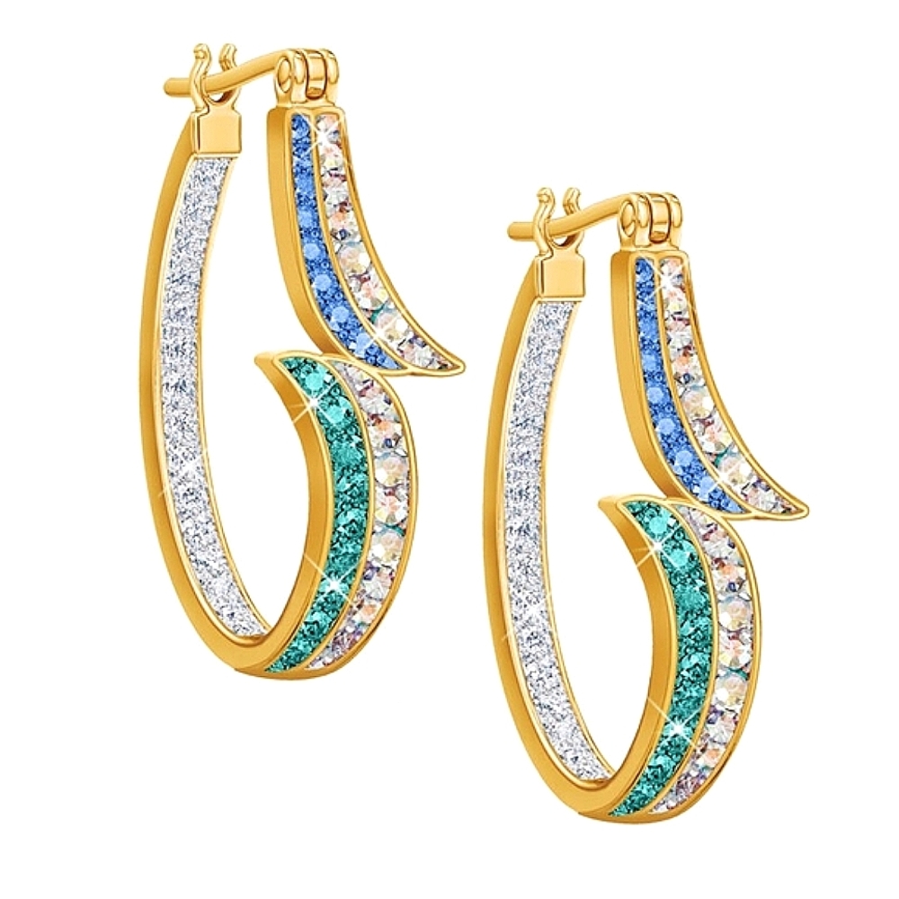 2/$100 Danbury Mint Sparkling Waves Hoop Earrings Gold 1-Inch 🎁